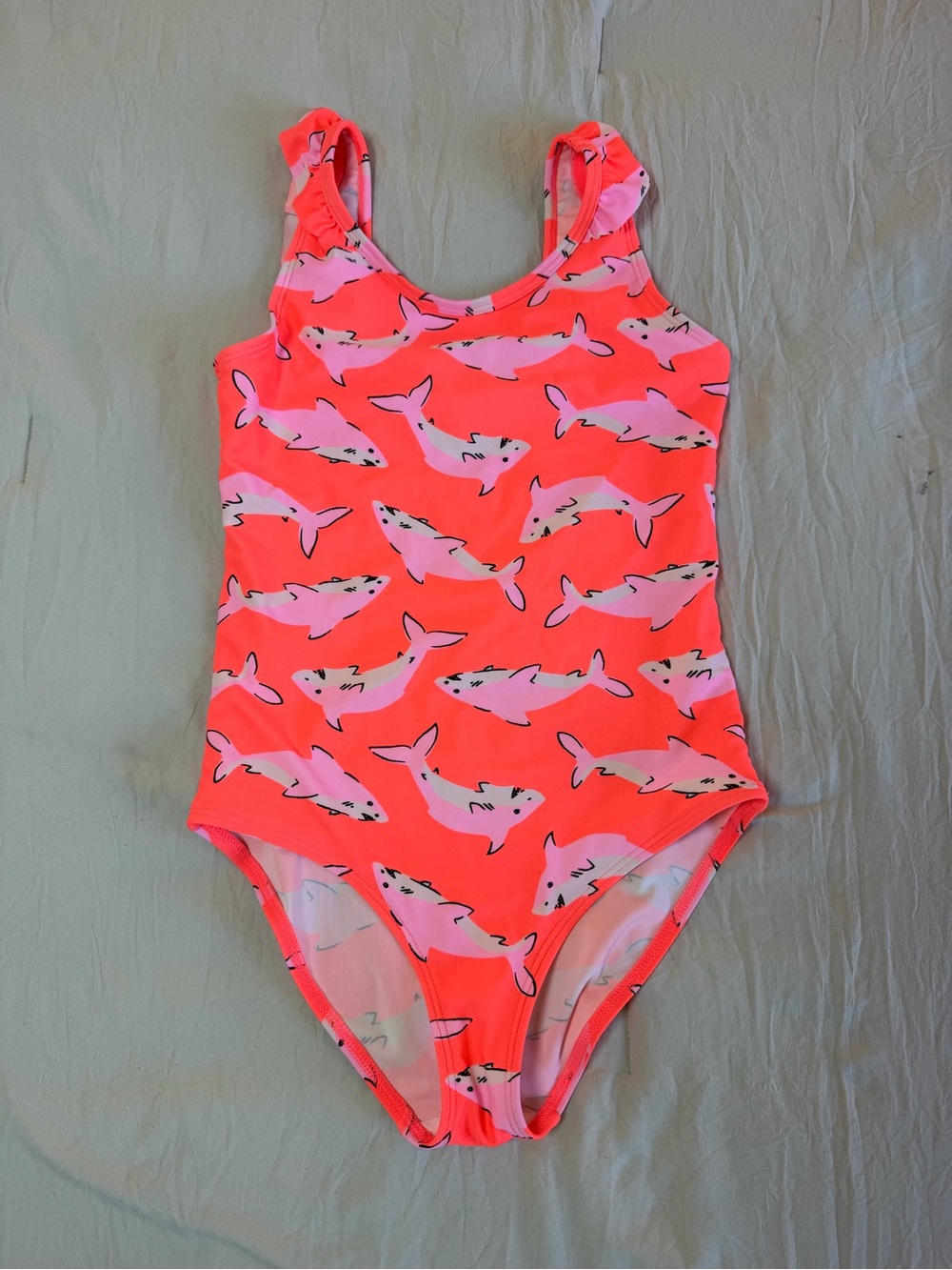 OshKosh B'gosh Coral Pink Shark-Print Girls' One-Piece Swim